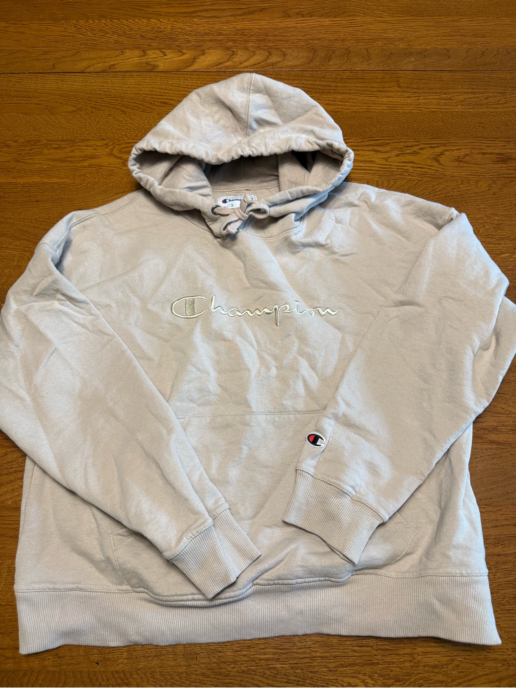 Champion Womens Light Beige Embroidered Logo Hoodie